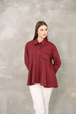 Cep Kapak Detay Terikoton Tunik-Bordo