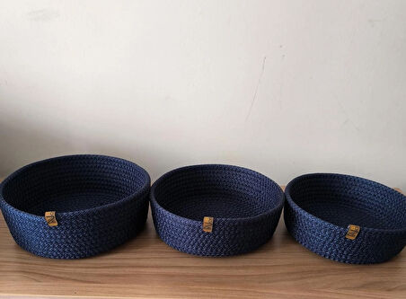 3 lü Lacivert Sepet, Havlu Sepeti, Mutfak Ve Banyo Organizer, Çok Amaçlı Sepet Takımı 22x8 Cm