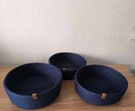 3 lü Lacivert Sepet, Havlu Sepeti, Mutfak Ve Banyo Organizer, Çok Amaçlı Sepet Takımı 22x8 Cm