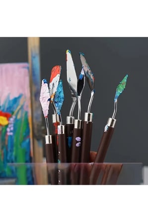 Spatula Seti Spatul Akrilik, Yağlı Boya, Pasta Süsleme, Kek Şekillendirme 7'li-ahşap Sap