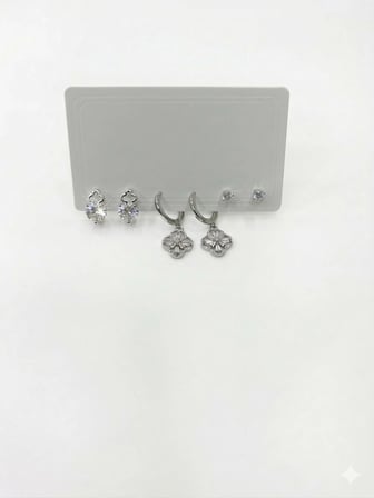 Rodyum Zirkon Taşlı Pirinç Altılı Kombin Küpe - Kp00581