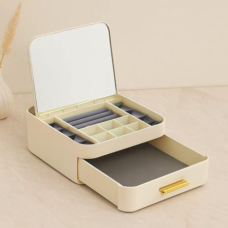 Aynalı Takı Organizeri - 10 Bölmeli Çekmeceli (20x22x8.5 cm)