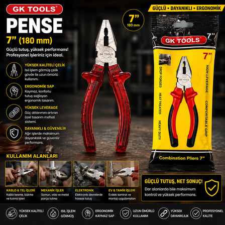 Saplı Pense 180 mm (7") Kırmızı Şeffaf