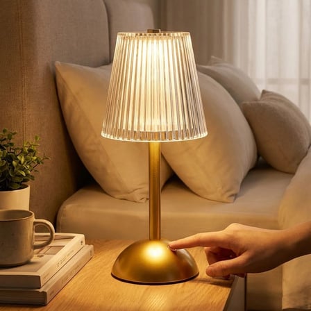 Uzun Klasik Çizgili Model LED Masa Lambası – Dokunmatik, 3 Renk Işık Modlu, Şarjlı Dekoratif Gece Lambası