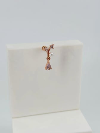Rose Zirkon Taşlı Uç Kısmı : Pirinç Kıkırdak Bar Uzunluğu : 6 Mm / Bar Kalınlığı 0.8 Mm / Top Boyu 3 Mm  - Pt0045-2