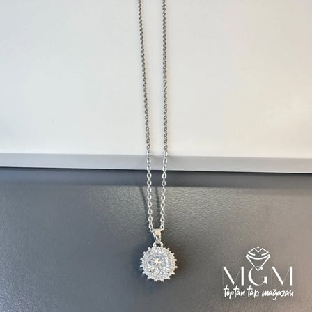 Rodyum Zirkon Taşlı Zincir Çelik Uç Kısmı Pirinç Kolyeler 40 + 5 Cm Uzatma Payı - Kl0119