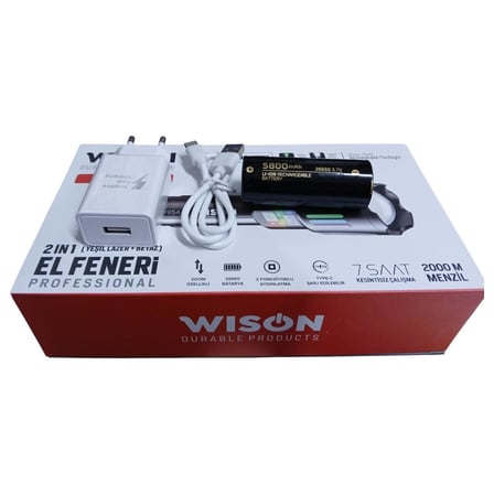 Wison Ws-9954 25w Zoomlu Yeşil Lazerli Metal Şarjlı El Feneri