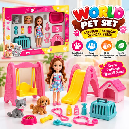 ENF-39188 World Pet Set Kaydırak/salıncak Oyuncak Bebek