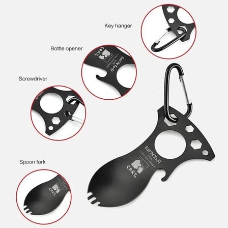 Crkt 9100k Eat’n Tool Karabina Çok Fonksiyonlu Karabina Tornavida Lokma Açacak Çatal Kaşık