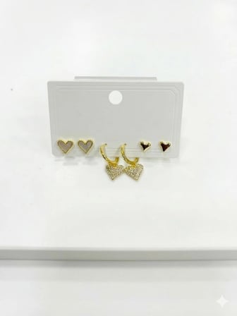 Sallantılı Kalp Detaylı Altılı Küpe - Kp00635