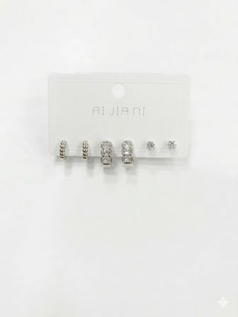 Rodyum  Zirkon Taşlı Pirinç Altılı Kombin Küpe - Kp00579