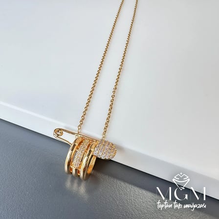 Zirkon Taşlı Zincir Çelik Uç Kısmı Pirinç Kolyeler 40 + 5 Cm Uzatma Payı - Kl0146
