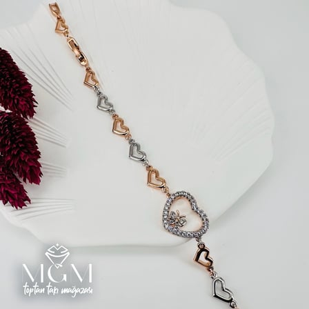 Rodyum+rose Zirkon Taşlı Pirinç Bileklikler 18+3 Cm - Kbl0042