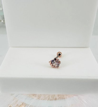 Rose Zirkon Taşlı Uç Kısmı : Pirinç Kıkırdak Bar Uzunluğu : 6 Mm / Bar Kalınlığı 0.8 Mm / Top Boyu 3 Mm - Pt0028-2