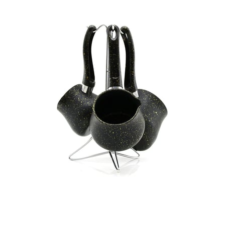 4PCS 230-280-380ML Granit - Çelik Cezve Renkli Metal Standlı