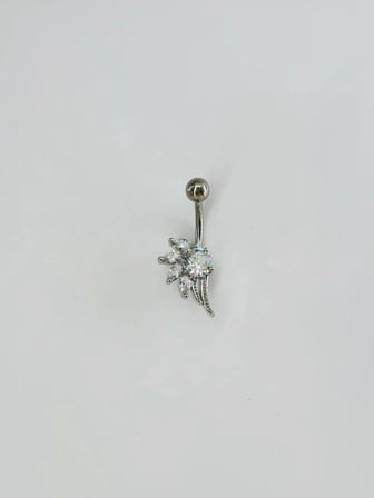 Rodyum Zirkon Taşlı Çelik Göbek Bar Uzunluğu : 13 Mm / Bar Kalınlığı 1.41 Mm /  - Pg0092