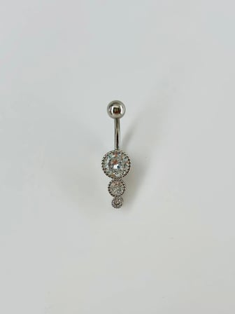 Rodyum Zirkon Taşlı Bar Ve Top: Çelik Göbek - Pg0036