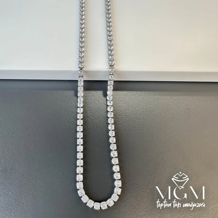 Rodyum 3 Mm Zirkon Taşlı Pirinç Kolyeler 40+5 Cm Uzatma Payı - Kl0078