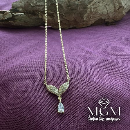 Zirkon Su Damlası Taşlı Kanat Kolye - Kl0015-b