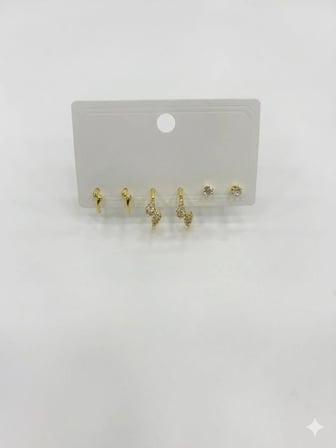 Zirkon Taşlı Pirinç Altılı Kombin Küpe - Kp00582