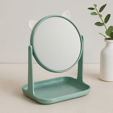 Yuvarlak 15 cm Plastik Makyaj Aynası (Kulaklı, Sepetli)