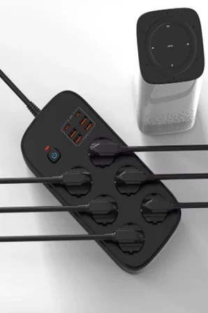 Termal Akım Korumalı ’lü Priz x Usb x Type-c Çıkışlı Grup Priz Çoğaltıcı (w) Siyah