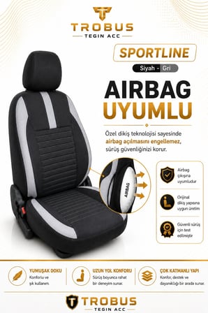 Dacia Logan 2004 Sonrası Uyumlu Sportline Serisi Siyah Gri Ortopedik Tay Tüyü Koltuk Kılıfı