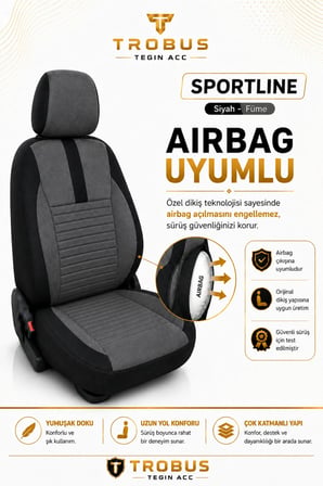 Ford Fiesta 2008 Sonrası Uyumlu Sportline Serisi Füme Siyah Ortopedik Tay Tüyü Koltuk Kılıfı