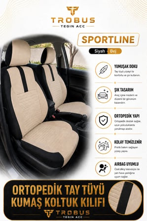 Honda Accord 2003 Sonrası Uyumlu Sportline Serisi Bej Siyah Ortopedik Tay Tüyü Koltuk Kılıfı