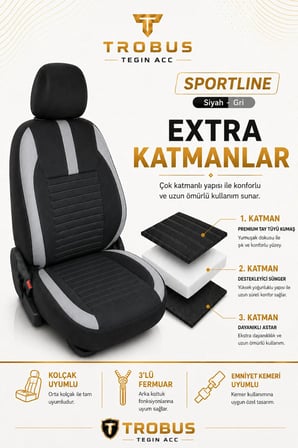 Kia Picanto 2004 Sonrası Uyumlu Sportline Serisi Siyah Gri Ortopedik Tay Tüyü Koltuk Kılıfı