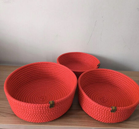 3 lü Kırmızı  Sepet,  Havlu Sepeti, Mutfak Ve Banyo Organizer, Çok Amaçlı Sepet Takımı 22x8 Cm