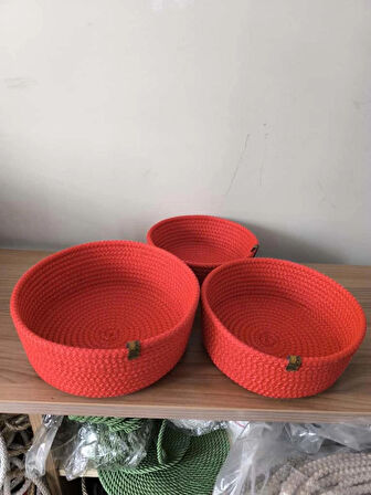3 lü Kırmızı  Sepet,  Havlu Sepeti, Mutfak Ve Banyo Organizer, Çok Amaçlı Sepet Takımı 22x8 Cm