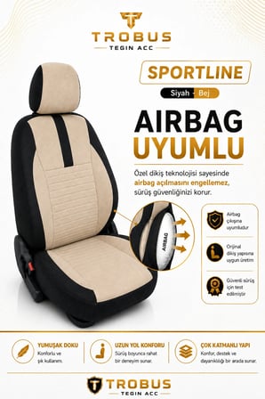 Mercedes GLA 2014 Sonrası Uyumlu Sportline Serisi Bej Siyah Ortopedik Tay Tüyü Koltuk Kılıfı