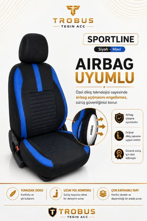 Peugeot 301 2012 Sonrası Uyumlu Sportline Serisi Siyah Mavi Ortopedik Tay Tüyü Koltuk Kılıfı
