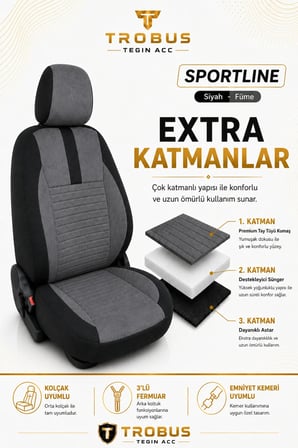 Peugeot 2008 2013 Sonrası Uyumlu Sportline Serisi Füme Siyah Ortopedik Tay Tüyü Koltuk Kılıfı