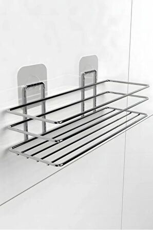 Yapışkanlı Gümüş Banyo Düzenleyici Banyo Aksesuar Şampuanlık Duşakabin Rafı Askılık Krom Banyo Köşel