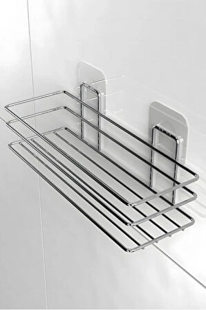 Yapışkanlı Gümüş Banyo Düzenleyici Banyo Aksesuar Şampuanlık Duşakabin Rafı Askılık Krom Banyo Köşel