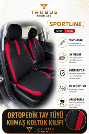 Renault Symbol 2008 Sonrası Uyumlu Sportline Serisi Siyah Kırmızı Ortopedik Tay Tüyü Koltuk Kılıfı