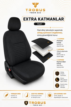 Renault Symbol 2008 Sonrası Uyumlu Sportline Serisi Siyah Ortopedik Tay Tüyü Koltuk Kılıfı
