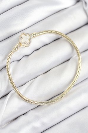 Pirinç Charm Zirkon Taşlı Yonca Model Gold Renk Kadın Bileklik 5886