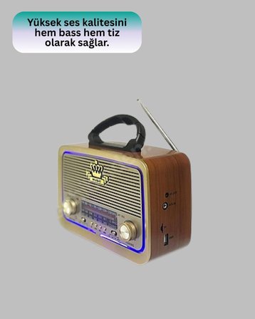 Ahşap Nostaljik Radyo Bluetooth USB SD Kart Destekli