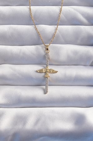 316L Çelik Zincir Gold Renkli Zirkon Taşlı Anka Kuşu Kolye 5886