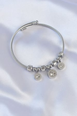 316L Çelik Gümüş Renk Zirkon Taşlı Model Charm Bileklik 5886
