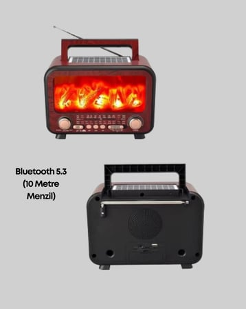 Şömine Alev Işıklı Solar Bluetooth Hoparlör – 7W Güçlü Ses FM Radyo