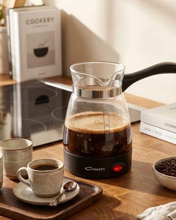 Cam Kahve Makinesi 650W 0.5 Litre 5 Fincan Kapasiteli Elektrikli Türk Kahvesi Makin