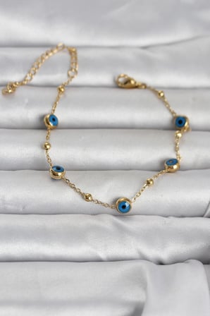 316L Çelik Gold Renk Top Zincirli Nazarlı Kadın Bileklik 5886