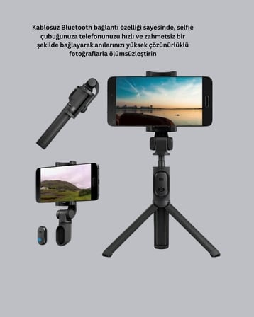 Kablosuz Bluetooth Selfie Çubuğu – 360° Dönebilir Başlık Taşınabilir ve Ş