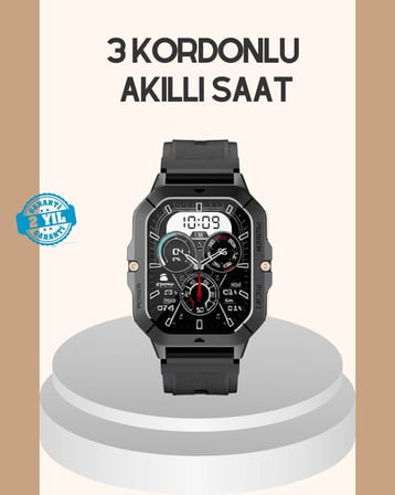3 Kordonlu Akıllı Saat Uzun Pil Süreli