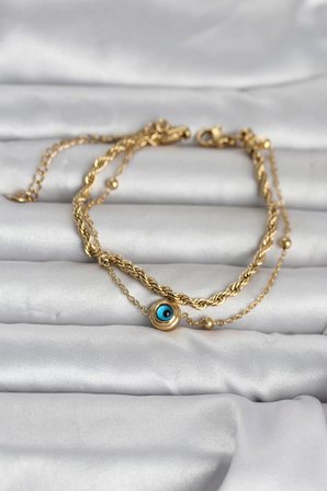 316L Çelik Gold Renk Burgu Zincir ve Nazarlı Kadın Bileklik 5886