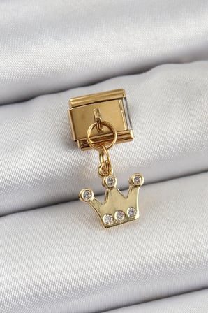 316L Çelik Sallantılı Zirkon Taşlı Kraliçe Tacı Model Gold Renk Nomination Ch